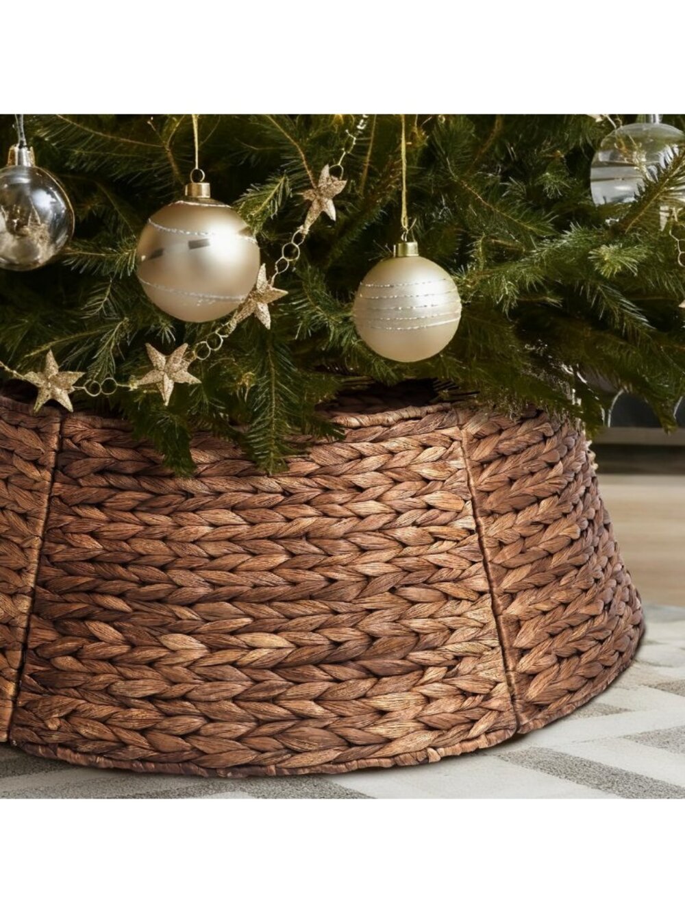 Rustic 26" Rattan Christmas Tree Collar - Farmhouse Tree Skirt & Base Cover